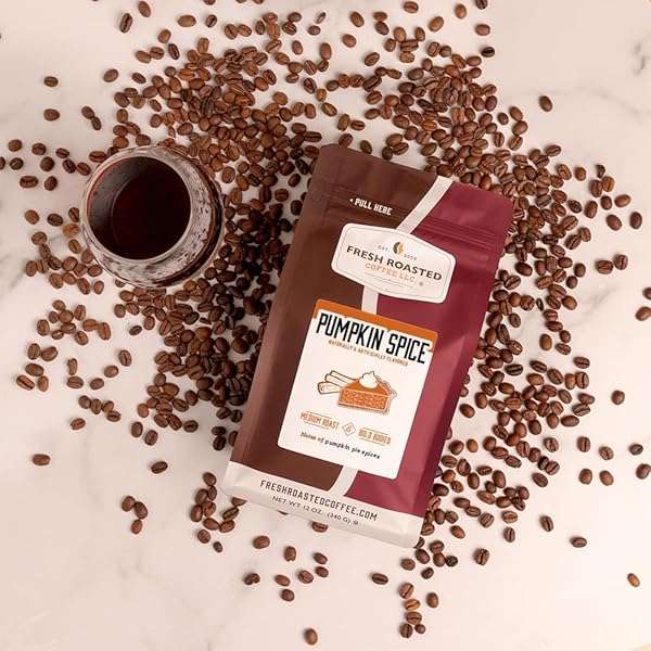 FRESH ROASTED COFFEE, PUMPKIN SPICE FLAVORED COFFEE, 12 OZ, MEDIUM ROAST, KOSHER, WHOLE BEAN