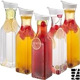 ASANMEYO 5-Pack 50 Oz Plastic Water Carafe Pitcher with Flip Top Lid, Square Base Juice Containers, Mimosa Bar Supplies Pitcher for Drinks, Water, Tea, Juice, Milk, Lemonade and Other Beverages