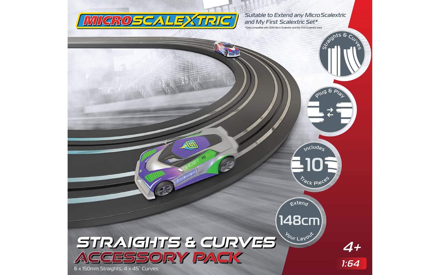 Micro Scalextric Track Extension Pack - Straights and Curves - Extend Your Layout by 148cm, Includes 6x 150mm Straights & 4x 45 Degree Curves, Micro Scalextric Accessories