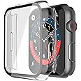 Misxi 2 Pack Hard PC Case with Tempered Glass Screen Protector with Button Compatible with Apple Watch SE 2 (2024) SE Series 6 Series 5 Series 4 40mm - Crystal Transparent