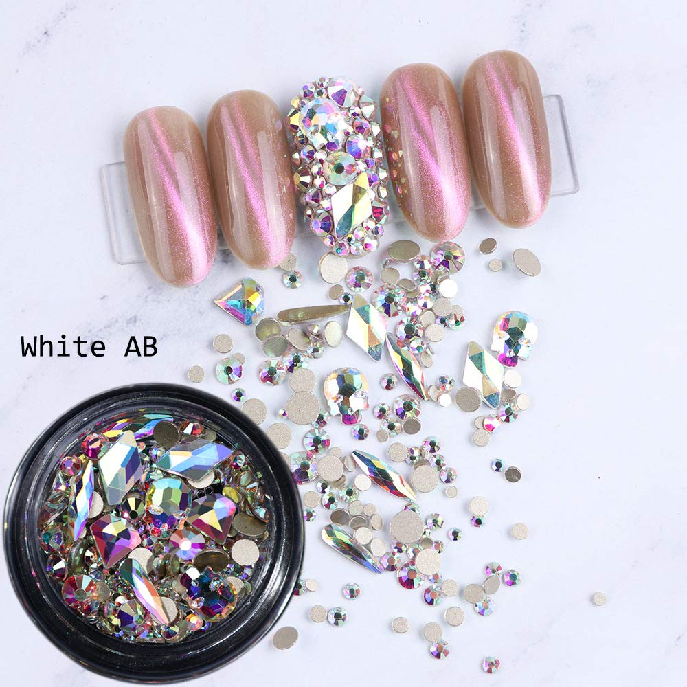 6 Pack Mixed Nail Art Rhinestone Nail Art Decorations Accessories Flat Base Nail Jewelry Glass Rhinestone Crystal Best for Manicure DIY Mobile Phone Shell Jewelry Makeup 3D Decoration: Beauty