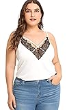 ROMWE Women's Plus Size Contrast Lace Criss Cross V