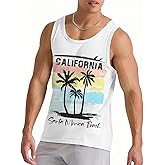 Nidoul Mens Beach Tank Tops Summer Graphic Palm Tree Sleeveless Shirts for Men Vacation Gym Running Workout Tank Top