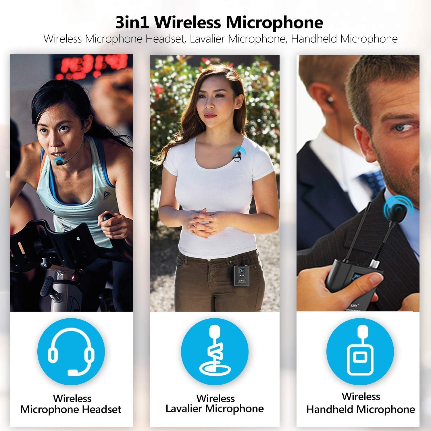 Uhf Wireless Lavalier Lapel Microphone System, Headset Mic, Interview Mic, Rechargeable Rx and Tx (Work 6hs), 165 Ft Range, 1/4" Output, for iPhone, Pa Speaker, DSLR Camera, Teaching, Instructor