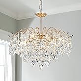 Saint Mossi 6-Light Gold Crystal Chandeliers, Middle Century Dining Room Light Fixture, Modern Pendant Light for Living Room,