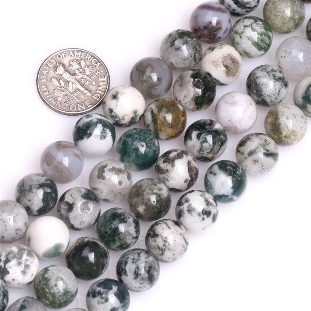 SHGbeads 10mm Green Moss Tree Agate Semi Precious Gemstone Round Loose Beads for Jewellery Making DIY Handmade Craft Supplies 15"