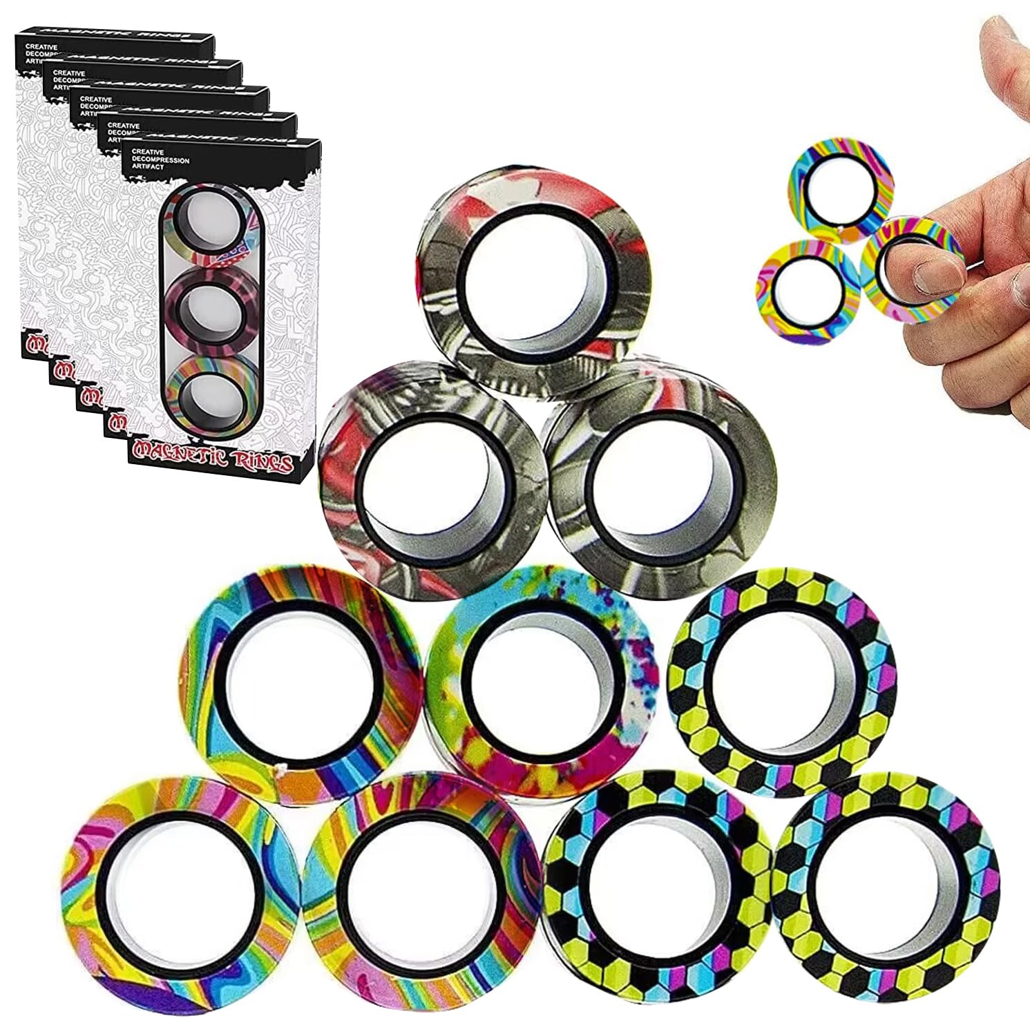 Photo 1 of 12Pcs Magnetic Rings Fidget Toys Spinner Set Valentines Day Easter Basket Stuffers for Kids Party Favors,Finger Magnet Rings Endless Hours of Fun ADHD Stress Relief Fidget Spinners for Birthday Adults