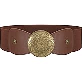LEACOOLKEY Women Wide Elastic Belt Western Buckle Vintage Strecth Waist Belt for Dress