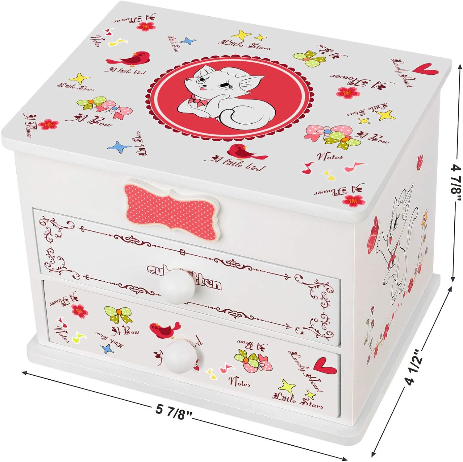SONGMICS Ballerina Music Jewelry Box for Little Girls, Cartoon Cat, Fur Elise Melody, 5.9"L x 4.5"W x 4.8"H, White: Furniture & Decor
