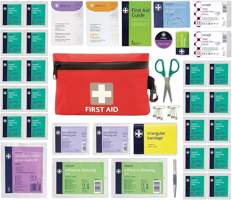 LEWIS PLAST Kit Completo de Primeiros Socorros 92 peças de primeiros socorros ao ar livre - kit que atende aos padrões europeus para atividades internas e externas
