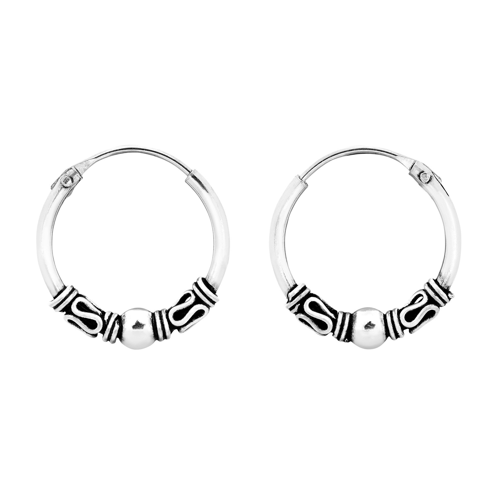 Vintage Balinese Bead 14 mm Hoop Sterling Silver Earrings | Sterling Silver Hoop Earring for women | Hoop Earrings | Hoop Earrings