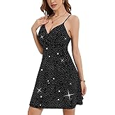 PEIQI Women's Glitter Rhinestone Dress Spaghetti Strap Flared Sparkle Party Cocktail Homecoming Dresses