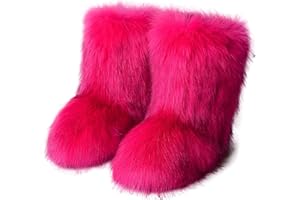 YESBOR Women's Faux Fur Boots Fluffy Mid-Calf Fuzzy Winter Snow Boots Outdoor Flat Shoes