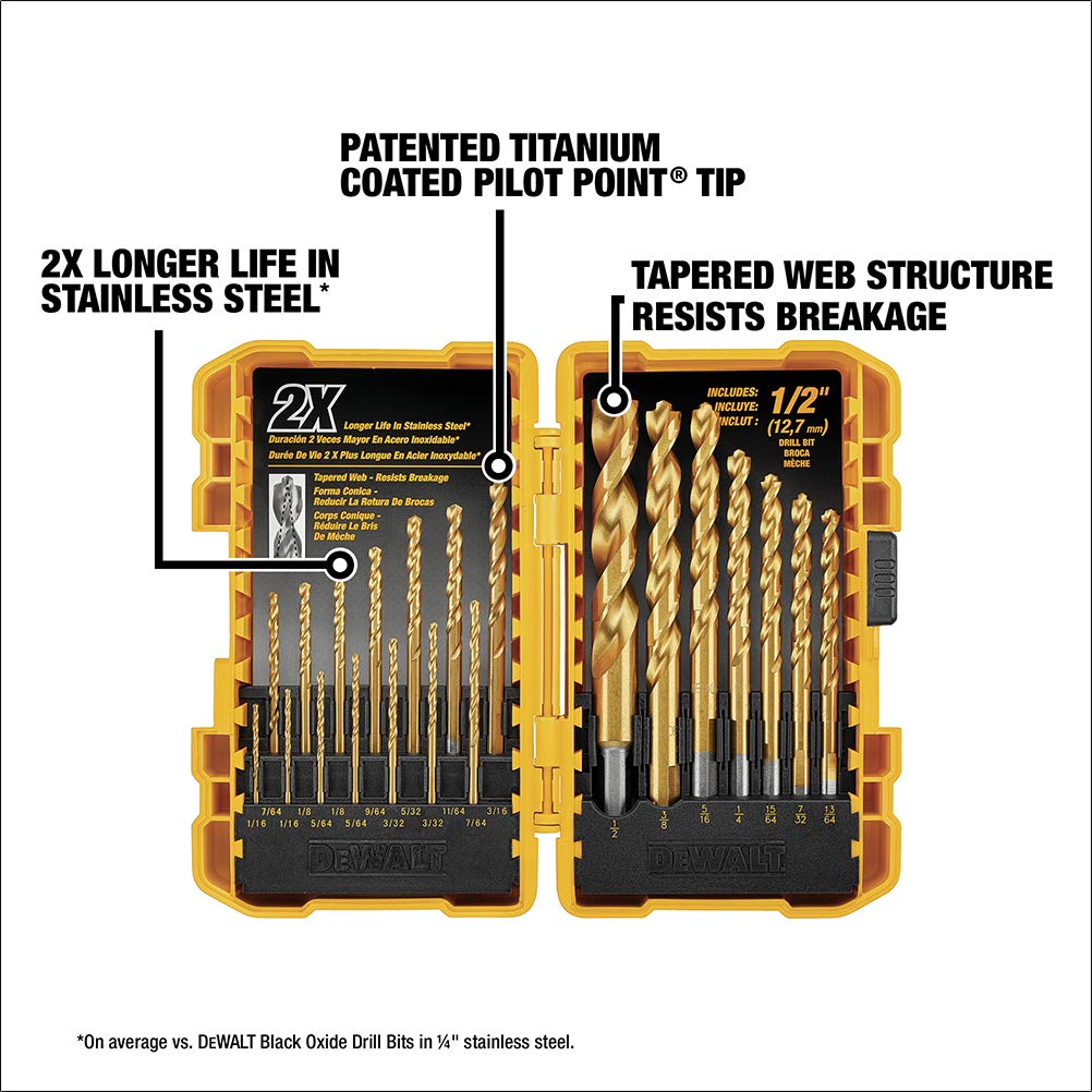 Galleon - DEWALT DW1361 Titanium Pilot Point Drill Bit Set, 21-Piece