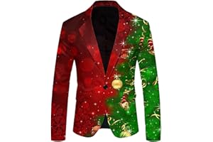 Christmas Suit for Men Xmas Jacket Suit Snowflake Print Blazer Funny Christmas Party One Button Blazer for Men