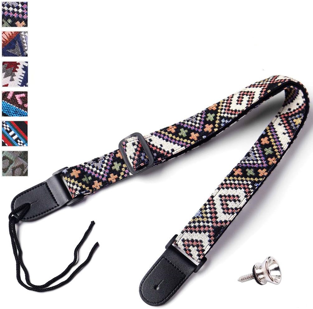 CYC Music Jacquard Weave Colourful National Wind Genuine Leather Guitar Strap + Strap Lock ( N01-07 )