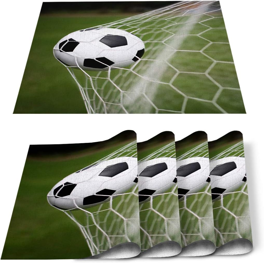 Football Placemats Set of 6 Pieces, Cotton Linen Heat Resistant Table