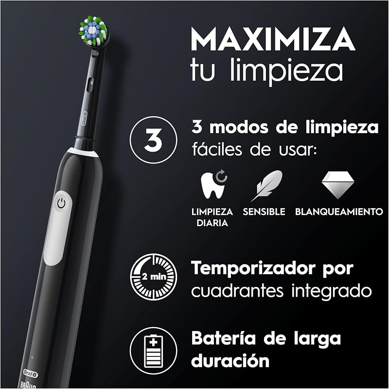 Escova de dentes elétrica oral-b pro series 1 com cabo e cabeça recarregáveis, projetada pela braun - preta