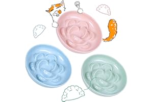 FULLCHARM Unbreakable Slow Feeder Bowl for Cats and Small Dogs - Set of 3 Melamine Puzzle Cat Dish for Wet & Dry Food- Whisker Friendly & Dishwasher Safe & Non Slip Design (Pink +Blue + Green, 6.3" W × 1.2" H