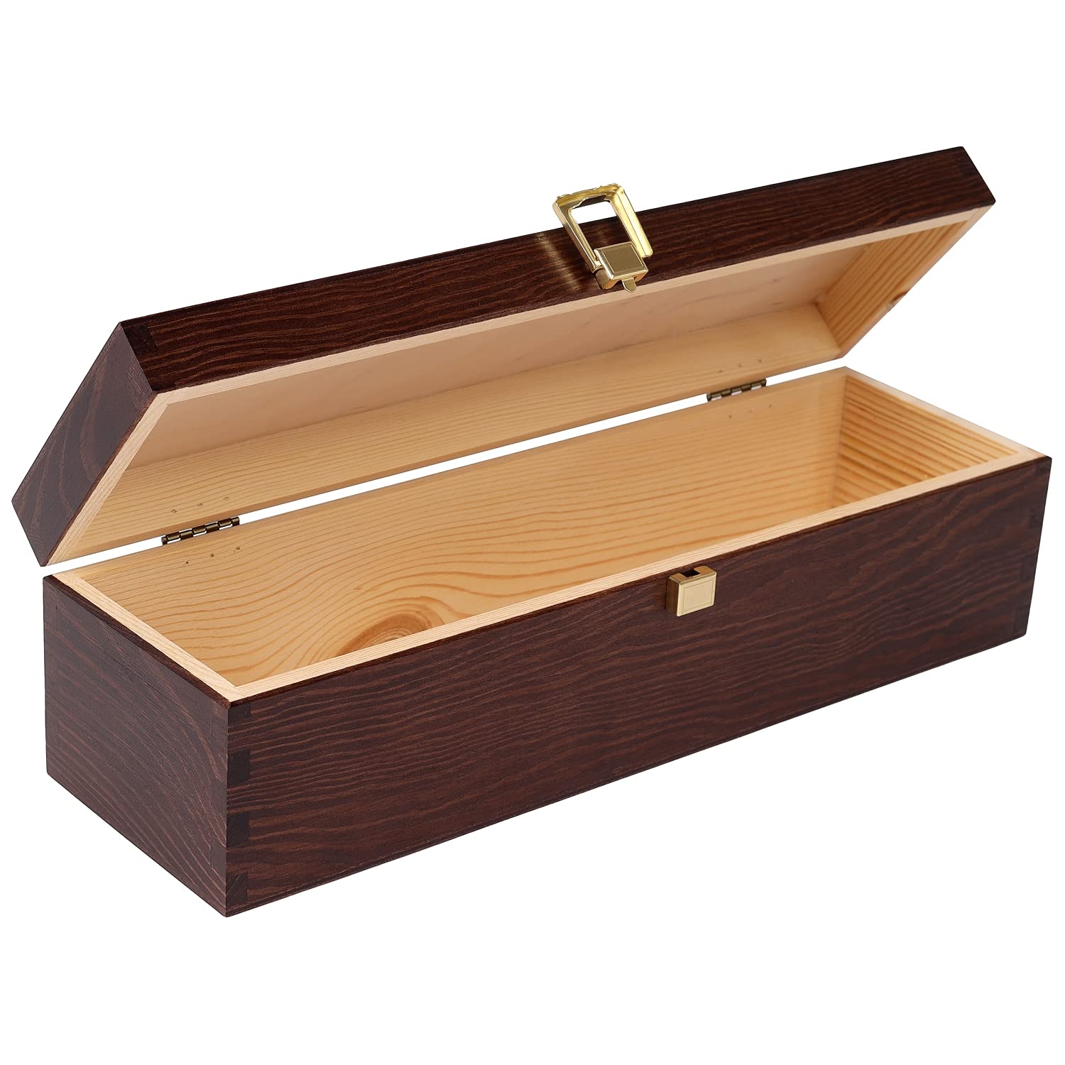 Creative Deco Brown Wooden Wine Box with Clasp | 1 Bottle | 35.1x11x10cm (+- 1 cm) | Natural Wood Wine Holder Bottle Gift Easter Storage Box Vintage Chest | Presentation Box — image 1