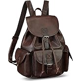 IVTG Genuine Leather Backpack for Men and Women Vintage Real Leather Knapsack Purse Rucksack Fashion Daypack High Capacity (Coffee)