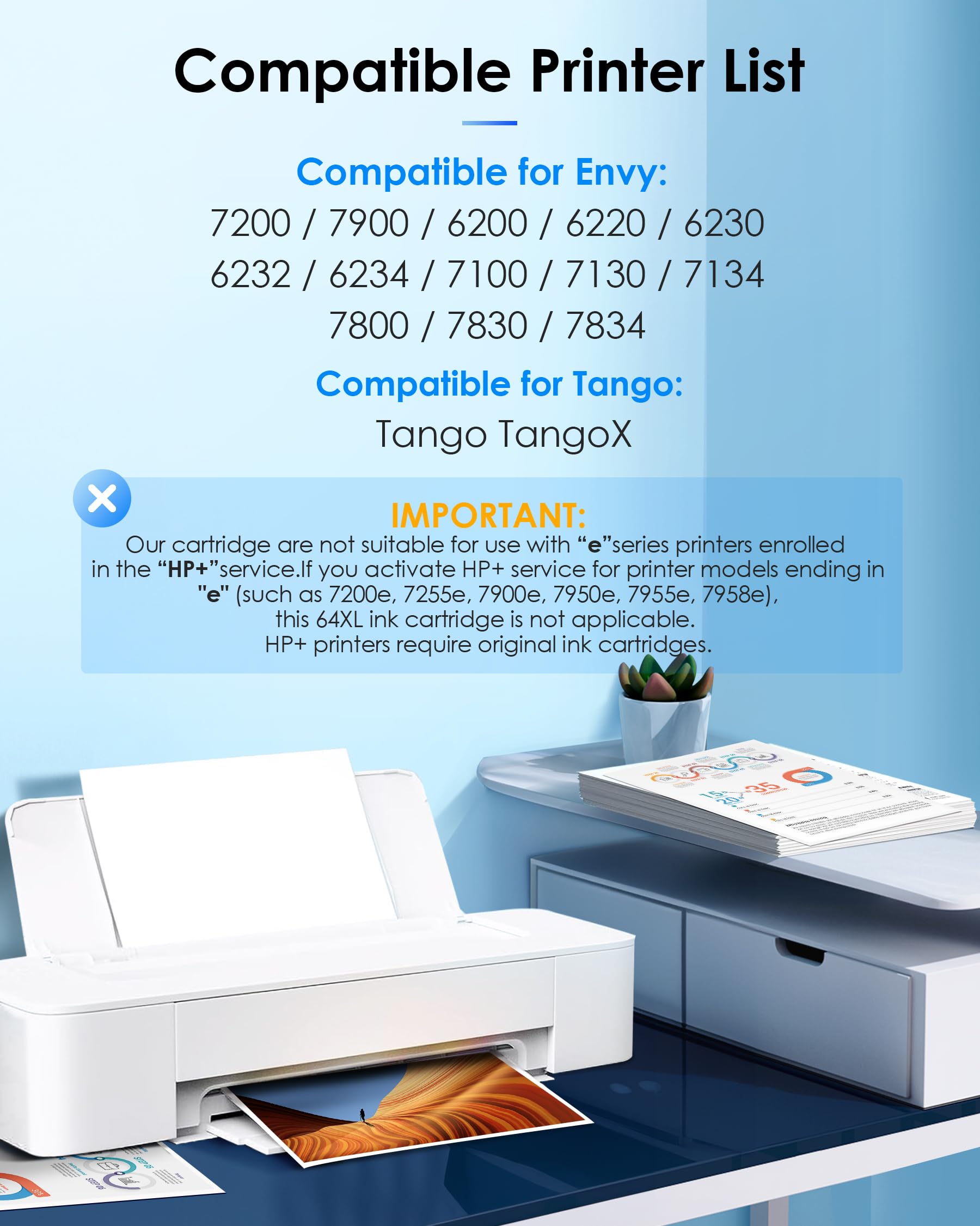 TECKKIN 64XL Ink Cartridges Black/Color Combo Pack Replacement for HP Ink 64 64XL for HP Envy Photo 7855 7858 7155 7120 Printer (1 Black, 1 Color)