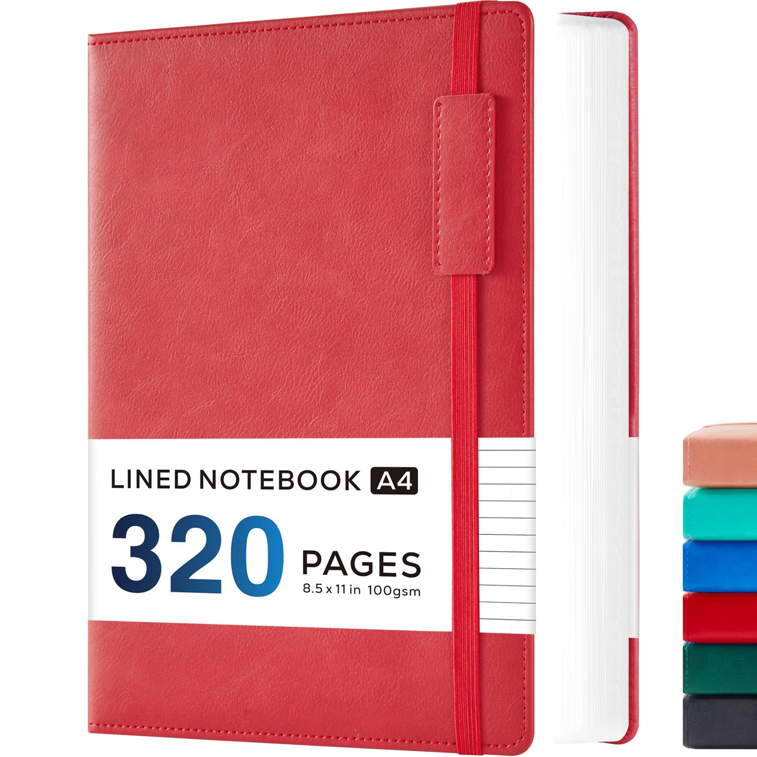 NIRMIRO A4 Notebook Journals for Women/Men Work, A4 Hardback Notebook Notepad with 100GSM Lined Paper, 320 Pages Writing Note Book with Inner Pocket, Leather Cover, 21.5 x 28 cm, Red