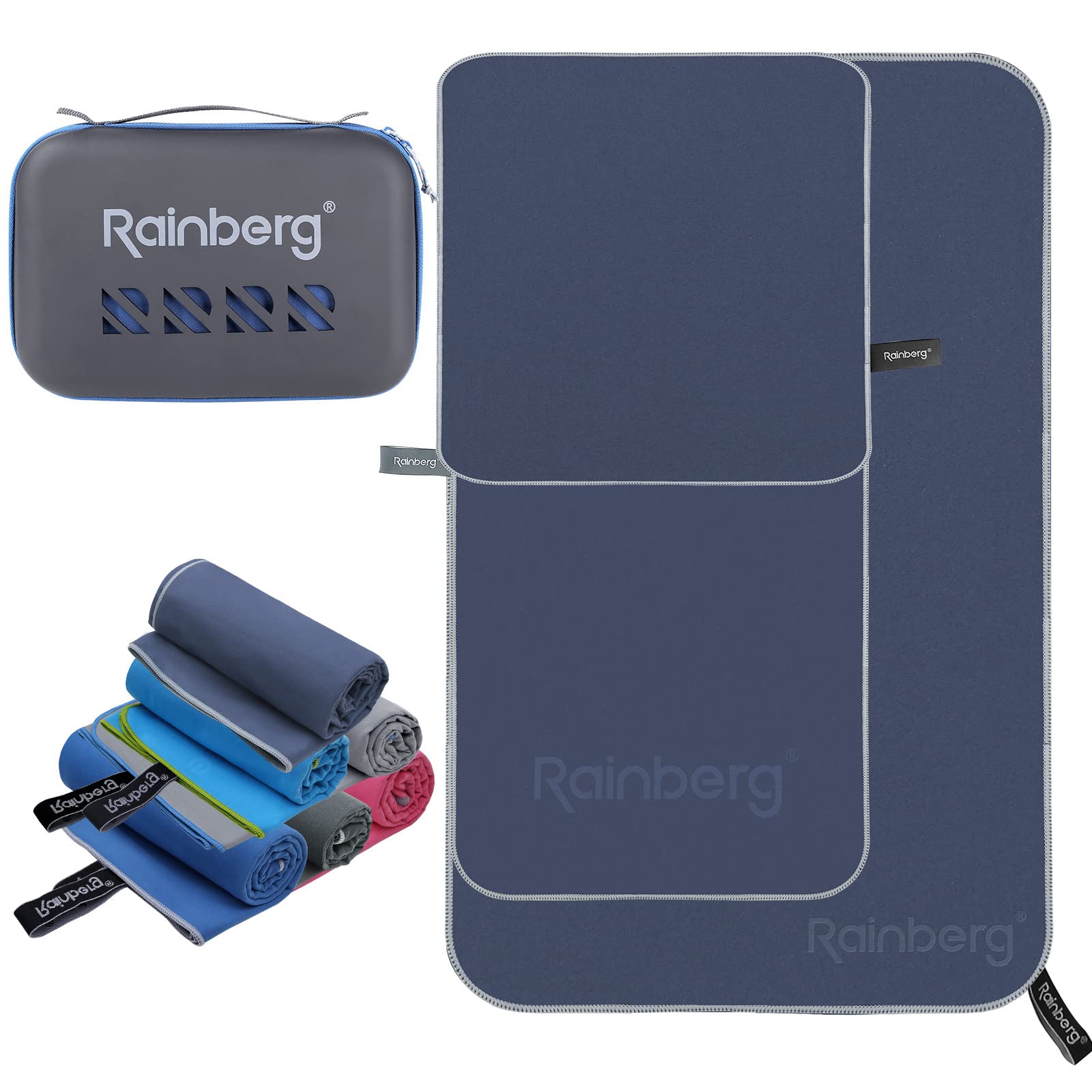Rainberg 3PK Microfibre Towel, Sports, Travel, Swimming and Beach Towel, Fast Drying, Super Absorbent, Ultra-Compact, Great for Camping, Gym, Beach and Swimming (Prussian Blue)