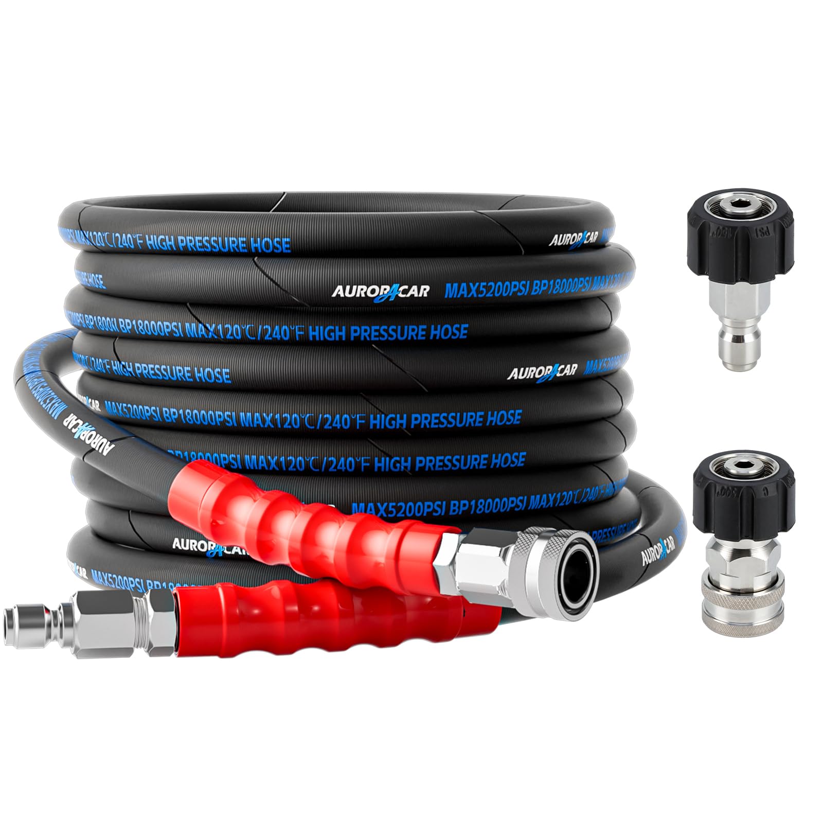 Photo 1 of 3/8'' Pressure Washer Hose 25FT, Kink Resistant High Tensile Wire Braided Power Washer Hose for Hot and Cold Water with 2 Pcs M22-14mm 3/8" Quick Connect Kit, 5200PSI Commercial Industrial Grade