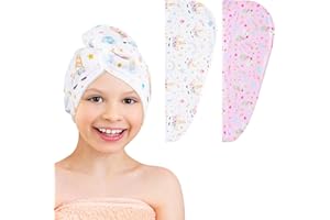 2 Pack Kids Drying Towel Wrap with Mermaid Girls Qucik Dry Hair Turban for Wet Hair Anti Frizz (Pink+White Unicorn)