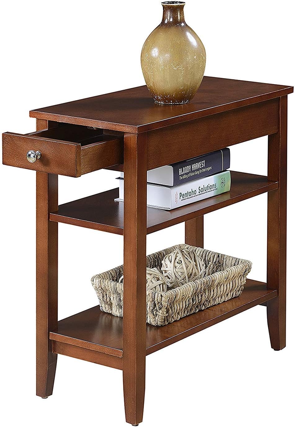 Convenience Concepts American Heritage Three Tier End Table with Drawer, Mahogany: Furniture & Decor
