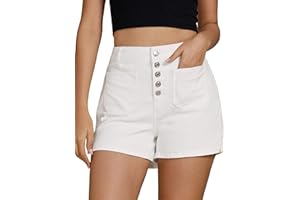 luvamia Jean Shorts Womens High Waisted Trendy Button Fly Patch Pocket Side Split Casual Summer Stretchy Denim Shorts