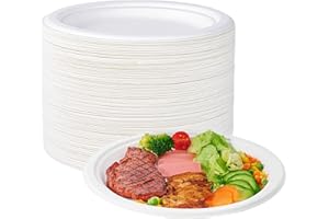 ECOLipak 100% Compostable 10 Inch Heavy Duty Paper Plates, 150 Pack Disposable Biodegradable Eco-friendly Sugarcane Bagasse Plates for Thanksgiving Party(White)