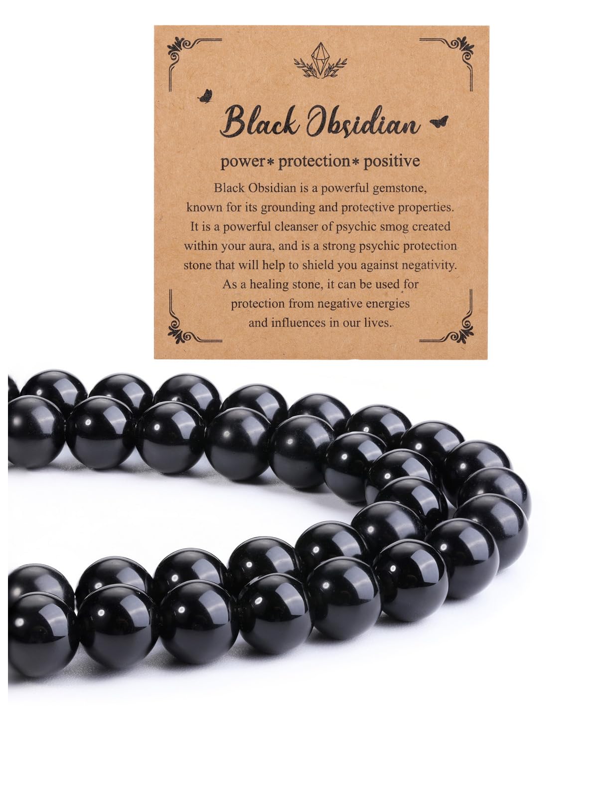 CrystalTears 8mm Black Obsidian Crystal Beads 96pcs Round Healing Stone for Making Jewellery DIY Bracelet Necklace Earrings - Gifts for Women Girls