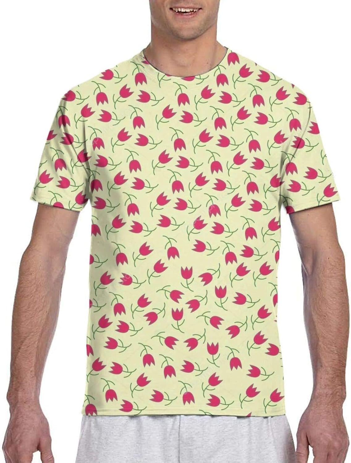 Amazoncom floral seamless pattern mens round neck tshirt short