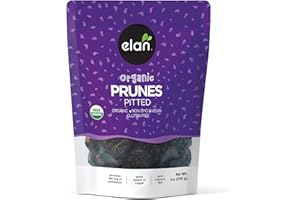Elan Organic Pitted Prunes, 7.9 oz, Natural Dried Fruit, No Sugar Added, Sulphite-free, Non-GMO, Vegan, Gluten-Free, Kosher, Healthy Snack, Dried Plums