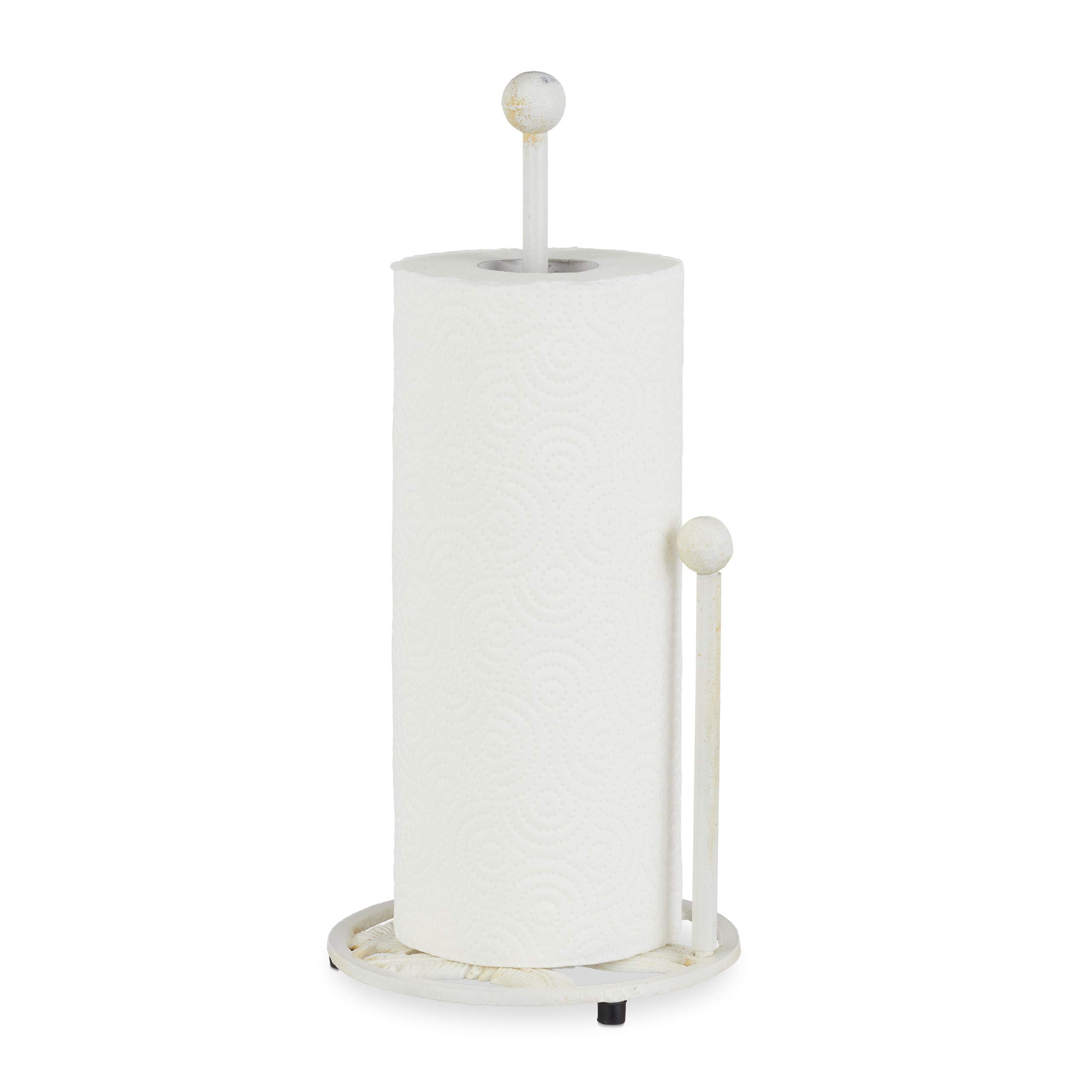 Relaxdays Standing Kitchen Roll Dispenser, Paper Towel Holder, Retro, Shabby-Chic, Cast Iron, Height: 33 cm, White