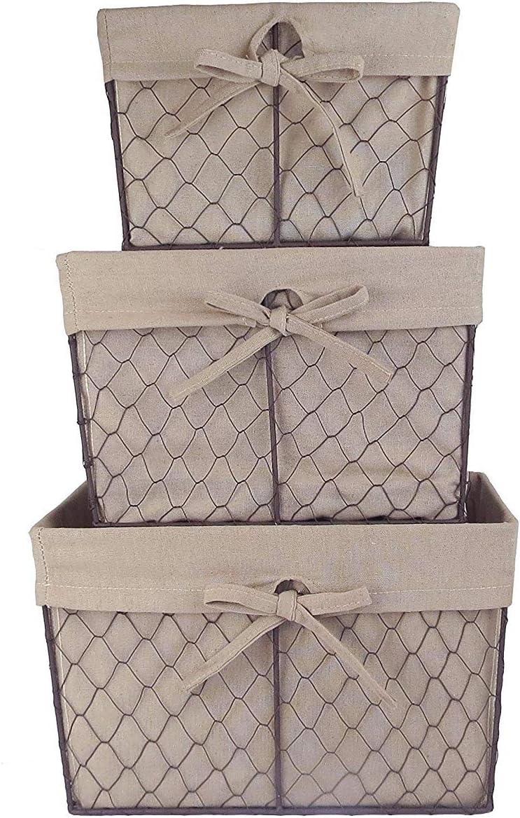 amazon storage baskets on Amazon Com Dii Farmhouse Chicken Wire Storage Baskets With Liner Natural Assorted S 3 3 Piece Home Kitchen