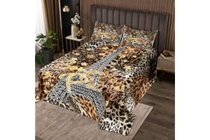 jejeloiu Leopard Print Bedspread Eiffel Tower Quilted Coverlet for Kids Teens Paris Glitter Coverlet Set Cheetah Safari Brown Black White Quilted Room Decor Bedroom Twin Size
