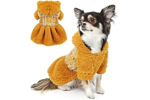FURRYMONG Fleece Dog Sweater Dress Winter Warm Dog Dresses for Small Dogs Soft Stretchy Pet Dog Sweater Clothes Puppy Clothing Cats Apparel for Cold Weather (Yellow, Medium)