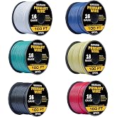 16 Gauge Wire Combo, CCA, 6 Colors, 100ft Rolls (600ft Total) | Durable Copper Clad Aluminium, Low Voltage Electric Wire, 16 AWG Wire, Ideal for Heavy-Duty Auto &amp; Home Projects, Insulated
