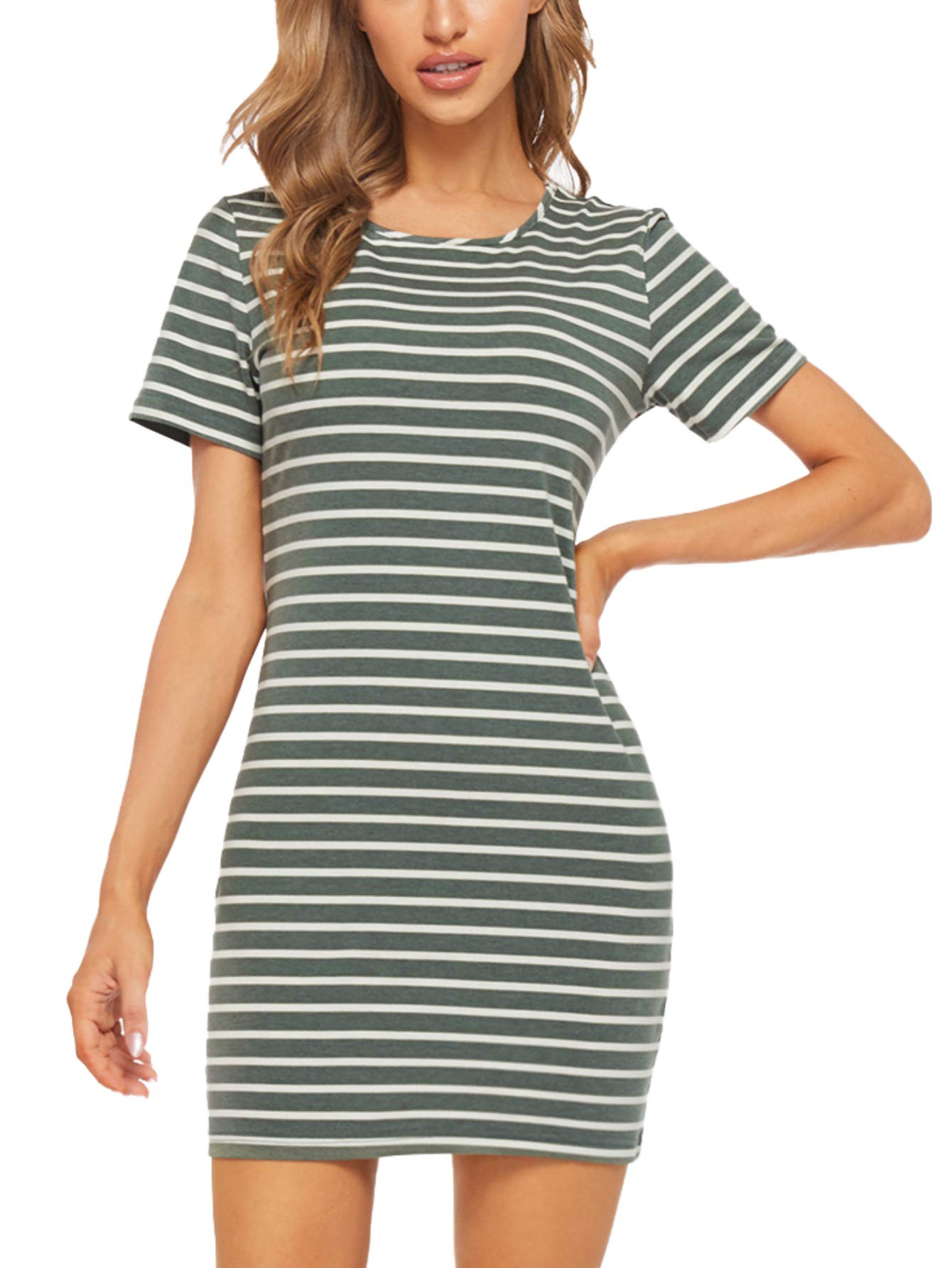 Womens Casual Short Sleeve Striped Bodycon T Shirt Short Mini