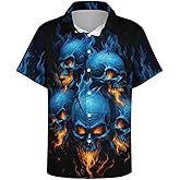 Hurspmr Men's Button Down Shirt with Skull Cool Graphic Casual Hawaiian Beach Shirts