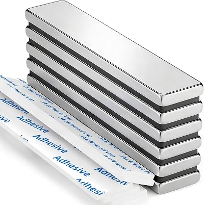 Grtard 6 Pack Neodymium Magnetic Bar 60x10x3 mm with 6 Adhesive Sheets