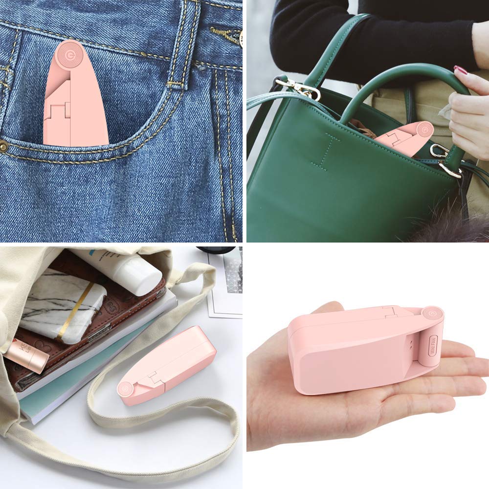 KuDiff Mini Handheld Fans Personal Fan Dual Heads Battery Operated Portable USB Rechargeable Small Desk Fan Electric Pocket Folding Fan for Travel/Home/Outdoor/Work/Summer (Pink Dual Head) (Pink)