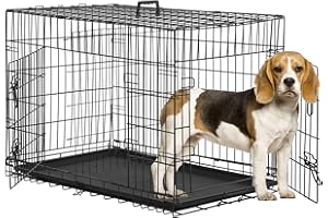 BestPet | Dog Crate | 36" | Black | Foldable Metal Kennel with Double Doors, Secure Slide-Bolt Latches, Leakproof Tray | Port