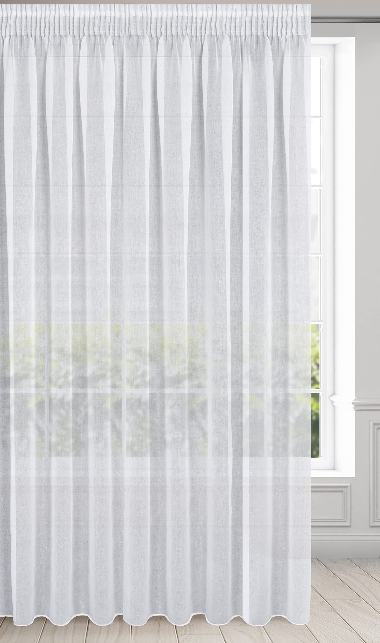 Eurofirany Argea Curtain Smooth Transparent Etamine Ruffle Tape Curtains Transparent Elegant Glamour Bedroom Living Room Lounge, White, 138” x 98”