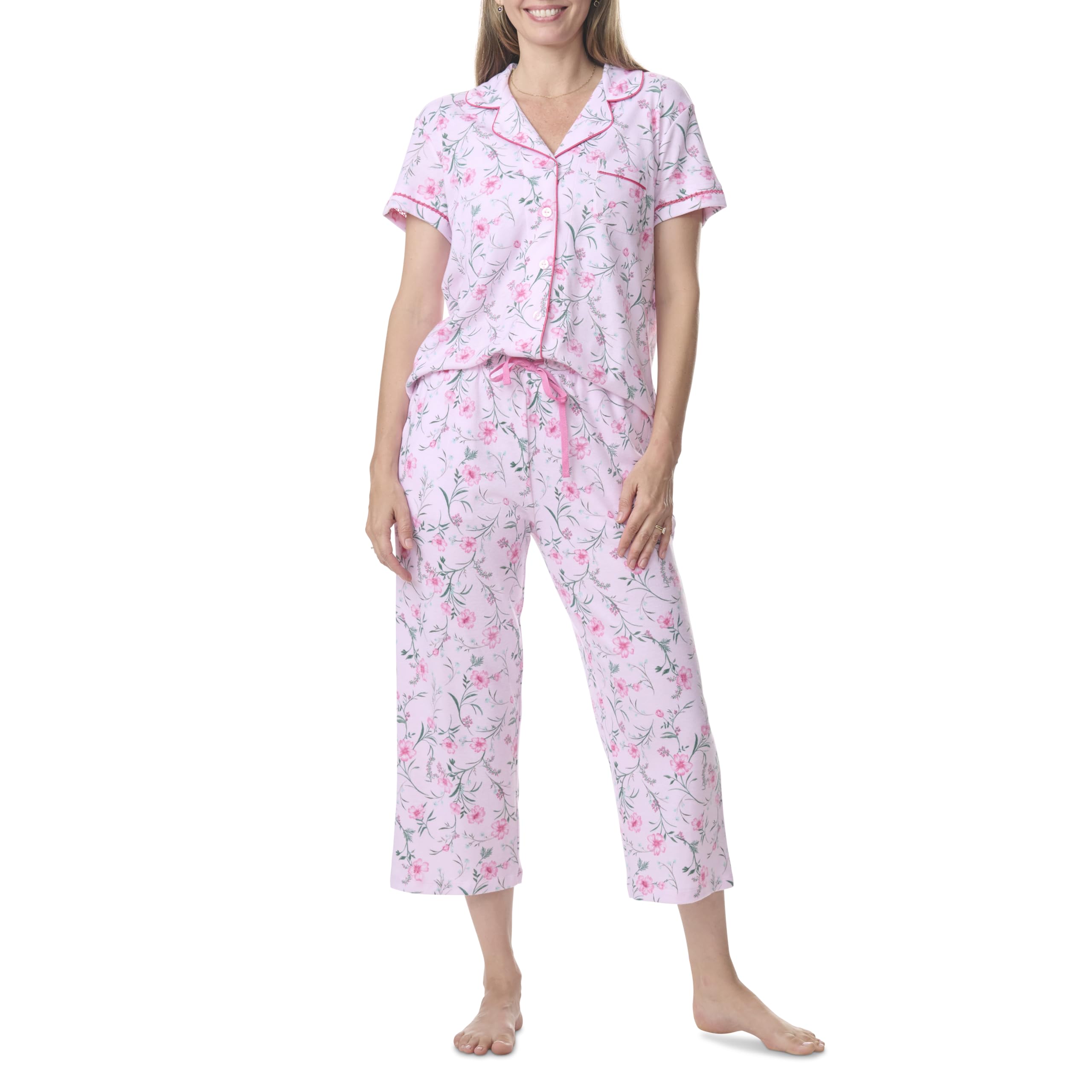 Karen Neuburger Women’s Short Sleeve Girlfriend Capri Pajama Set, Flourishing Floral