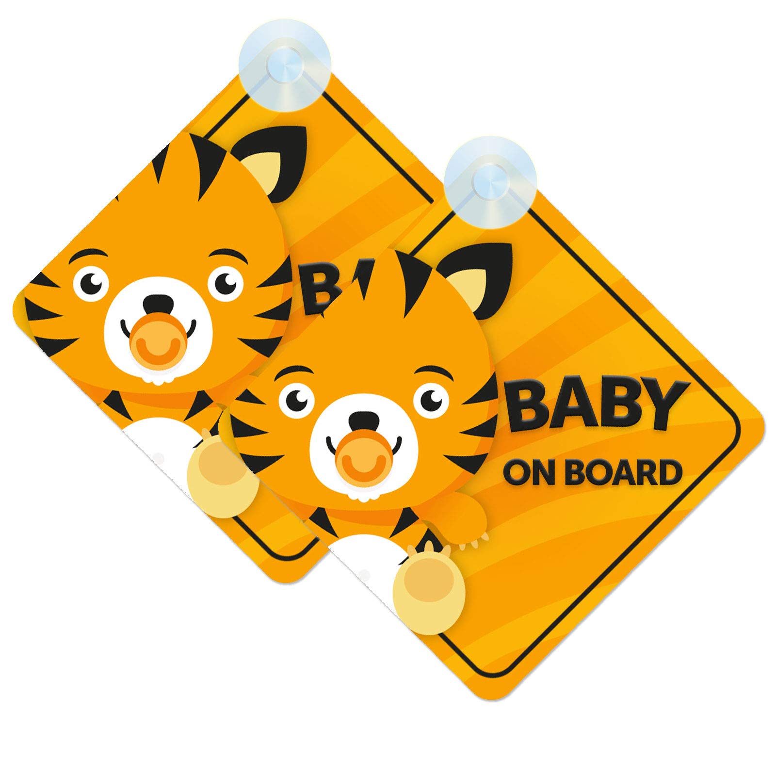 Baby on Board Sign for Car Twin Pack 2pcs Kids Safety Warning Car Sign Baby Tiger Design