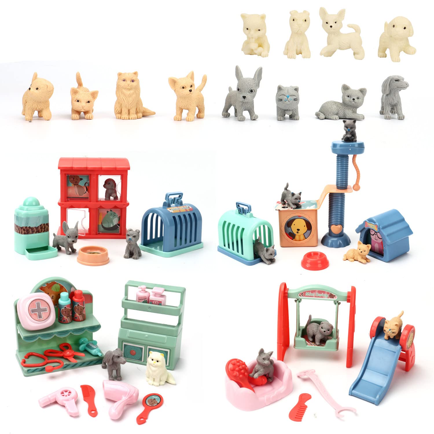 BananMelonBM Pretend Play Toy, 42Pcs Premium Creative Play Pretend Toys Dog and Cat Pet Grooming Bathing Playing Feeding House Building Like Real Present Pet Toy for Toddler Kids Girls Boys
